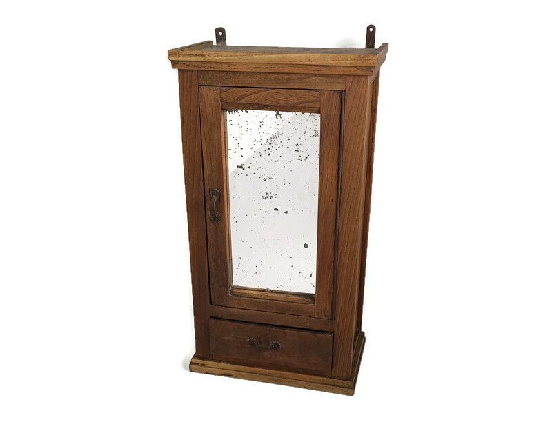 Antique Medicine Apothecary Cabinet Barn Style Ornate Carved Wood Kitchen Bathro