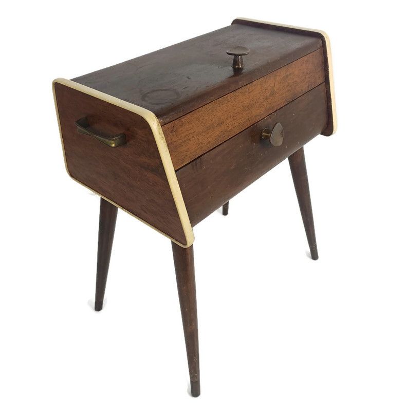 Danish Modern Teak Sewing Quilting Box Organizer Funky Era Eames Htf