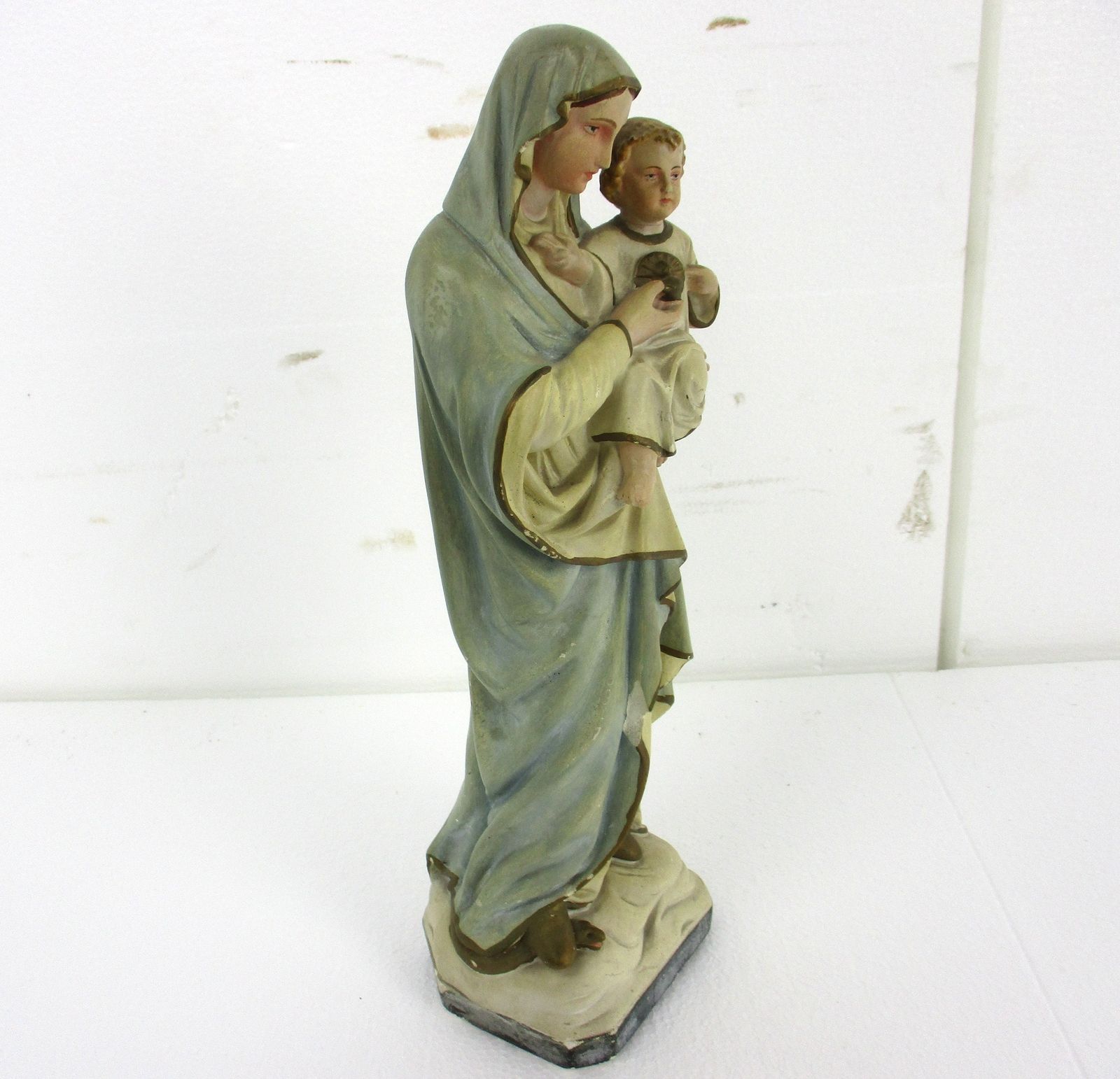 Statue Our Lady Madonna Virgin Mary Infant Jesus  Beautiful Plaster 16.53&Quot photo Art