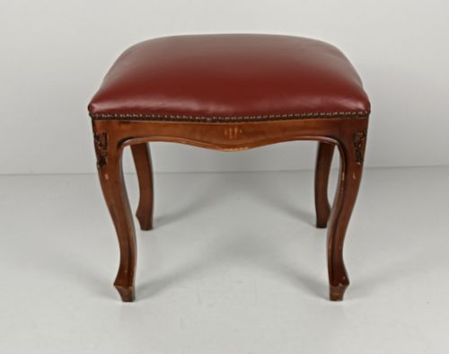 Footstool Ottoman  Louis XV Style  Hobnails Vintage Faux Leather Brown photo furniture