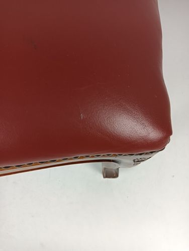 Footstool Ottoman  Louis XV Style  Hobnails Vintage Faux Leather Brown photo vintage