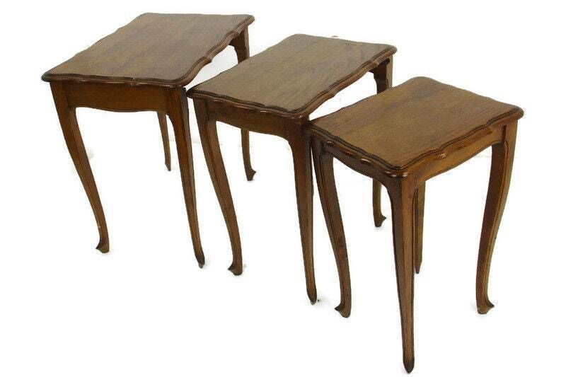 Set Of 3 Wood Stacking Nesting Tables Louis XV Style Vintage Mid Century Wood