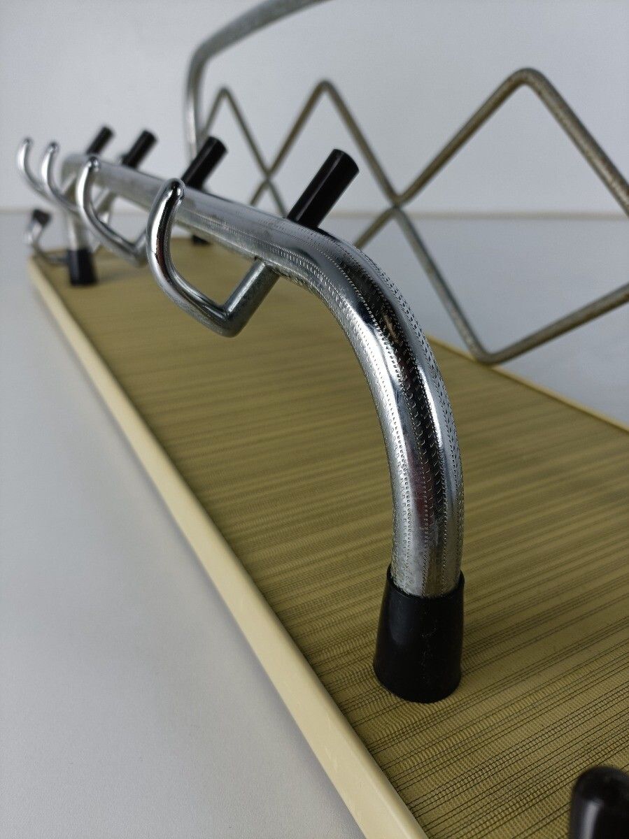 Vintage Mid Century Brass Coat Hat Rack Railroad Pop Art Rockabilly Modernist Fu photo vinterior