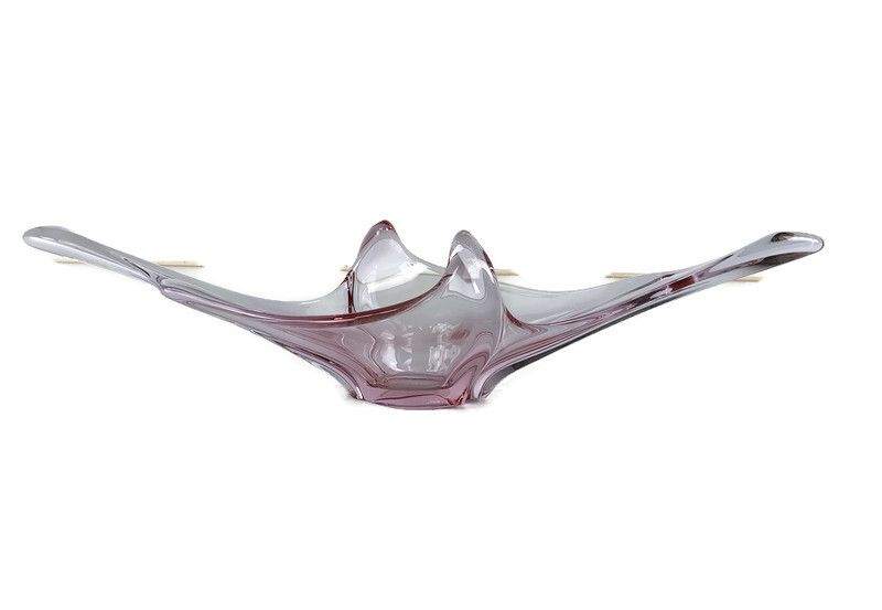 Italian Pink Bowl Dish Centerpiece Murano Seguso Art Glass Modernist Decorative