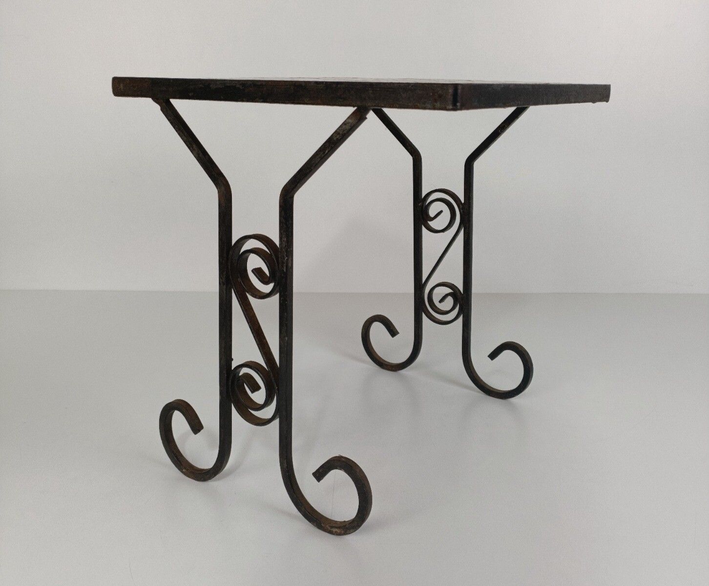 Vintage Side Table Plant Stand Ceramic Mosaic Tiles Wrought Iron  Modernist Retr photo for sale