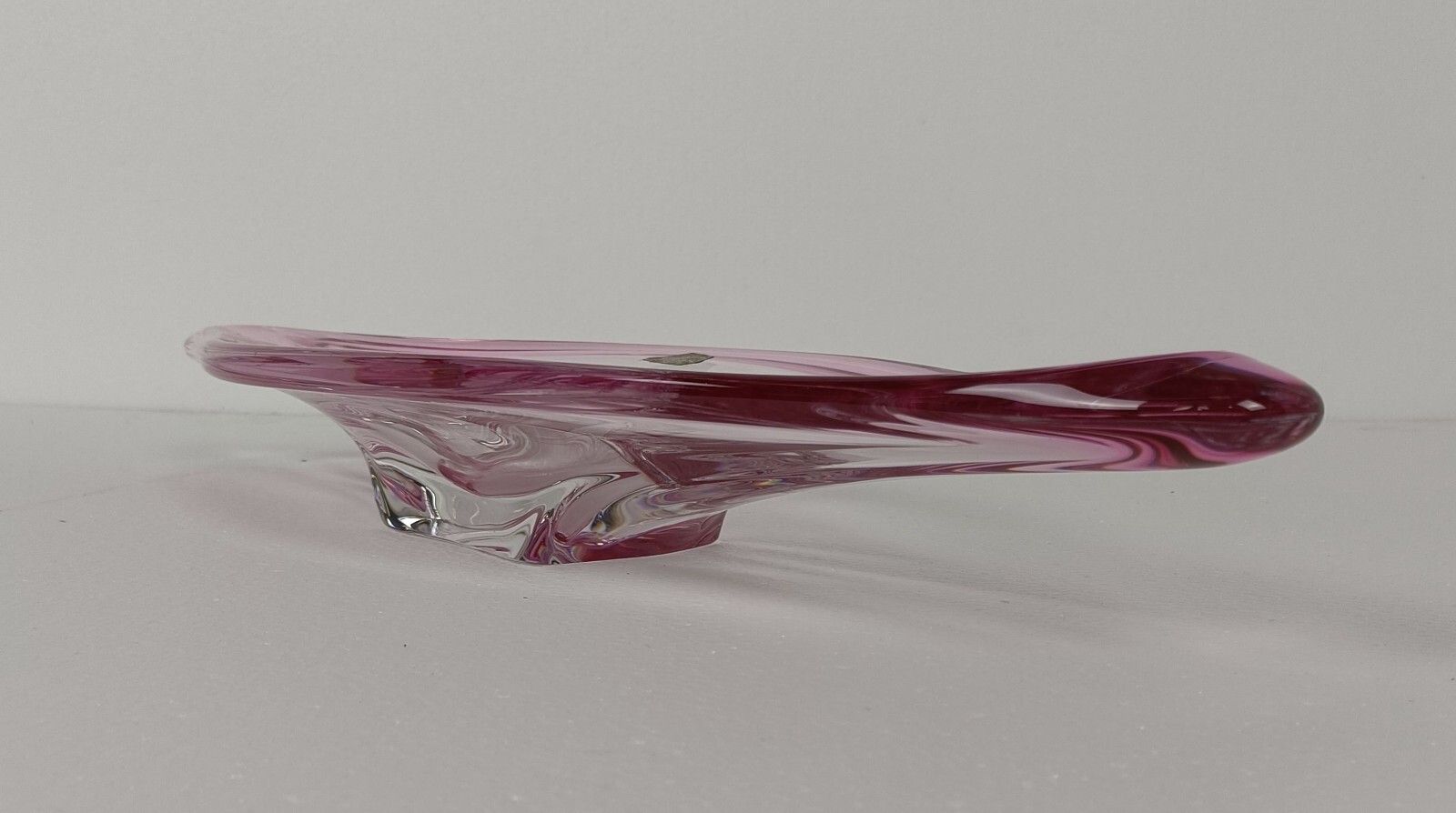 Val St Lambert Belgium Bowl Dish Centerpiece Cranberry Clear Art Glass  Marked photo for sale