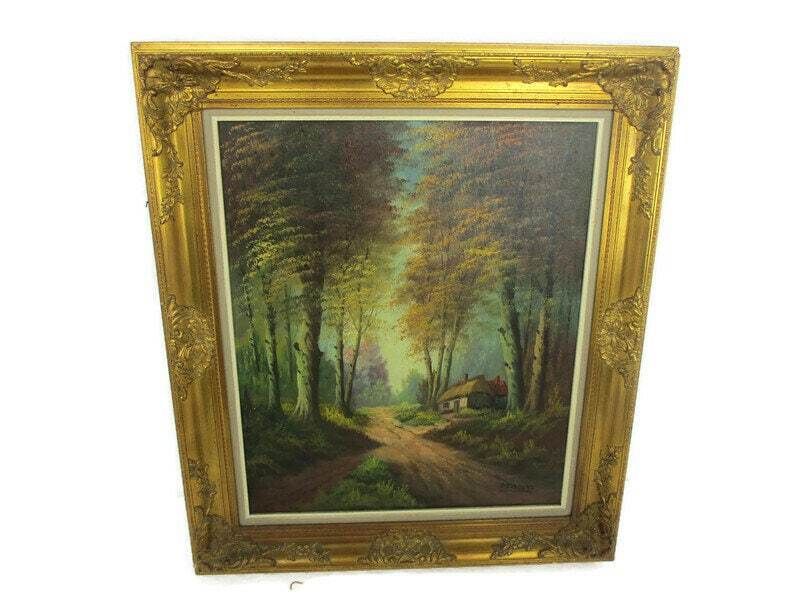 Oil Painting On Wood Plaster Framed Landscape Wood Gorgeous Frame Signed P. Ruel