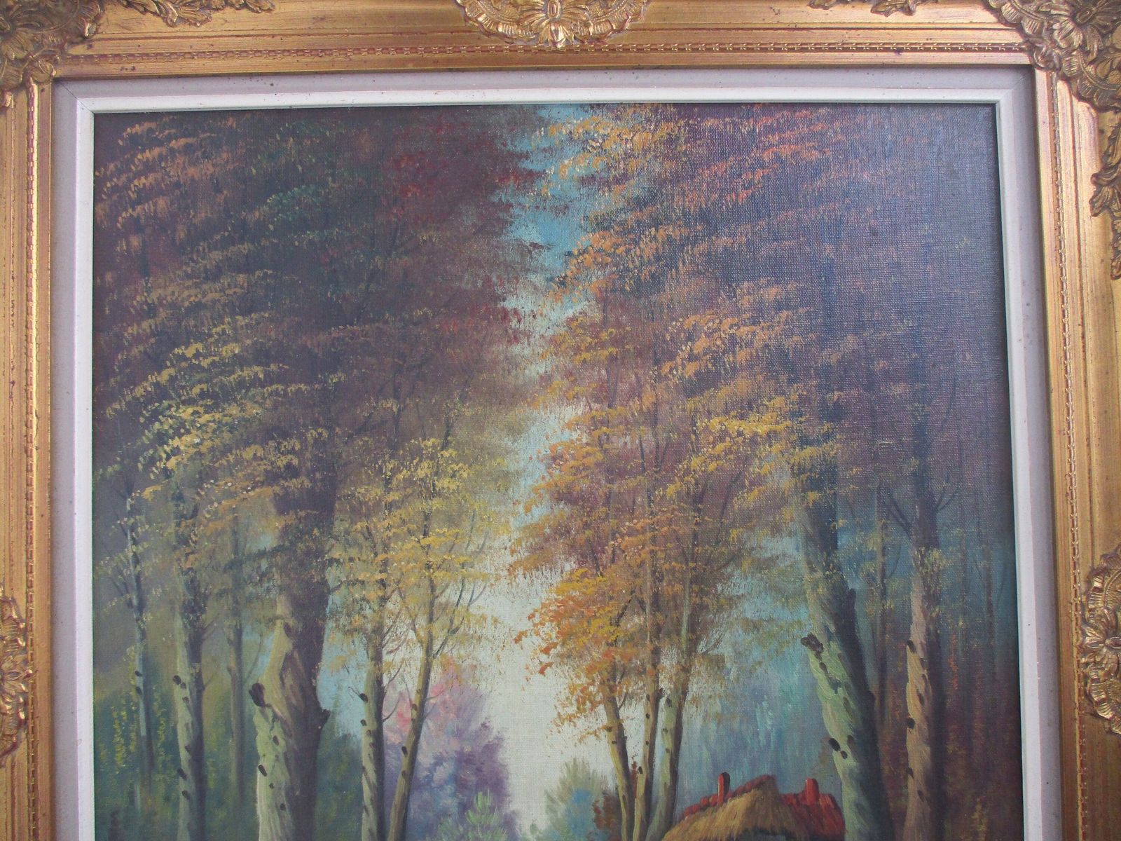 Oil Painting On Wood Plaster Framed Landscape Wood Gorgeous Frame Signed P. Ruel photo vinterior
