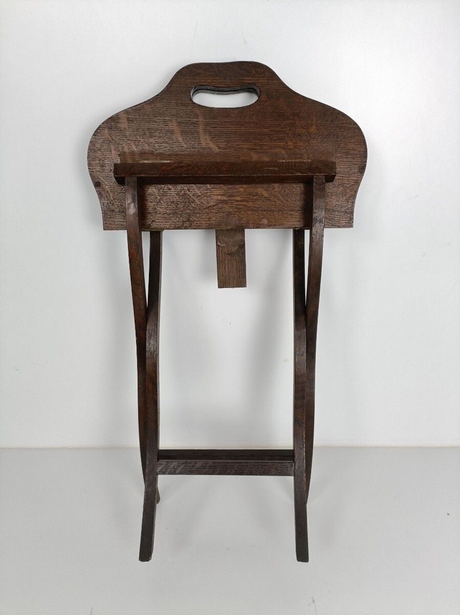 Funky Antique Stool Table Foldable Carved Wood Handles Occasional Butler Table photo 190.0