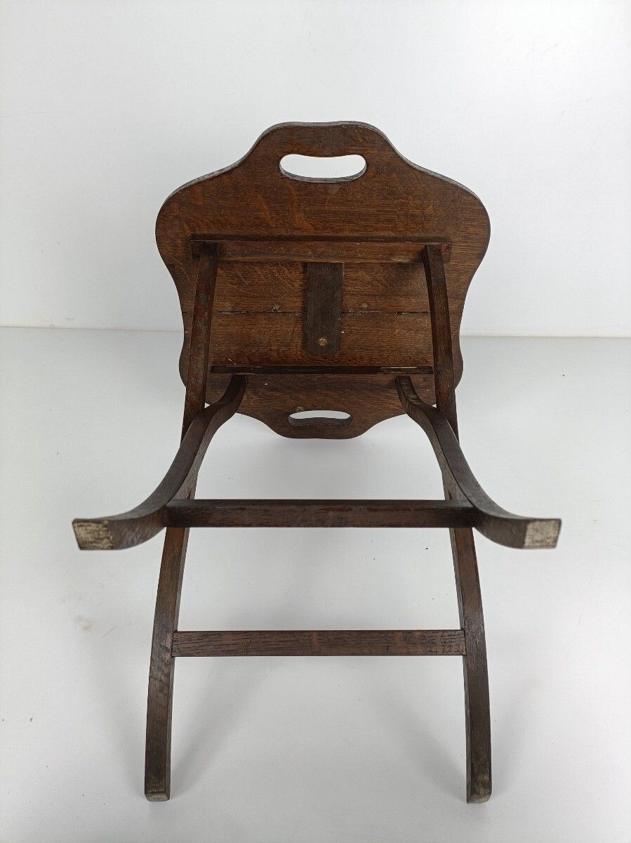 Funky Antique Stool Table Foldable Carved Wood Handles Occasional Butler Table photo buy