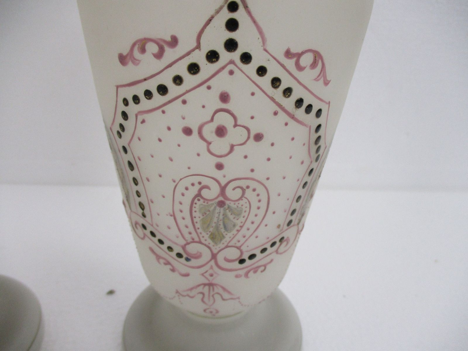 Couple Vintage Mid Century Modern Opaline Cased Hand Blown Glass Vases Enamel Lo photo furniture