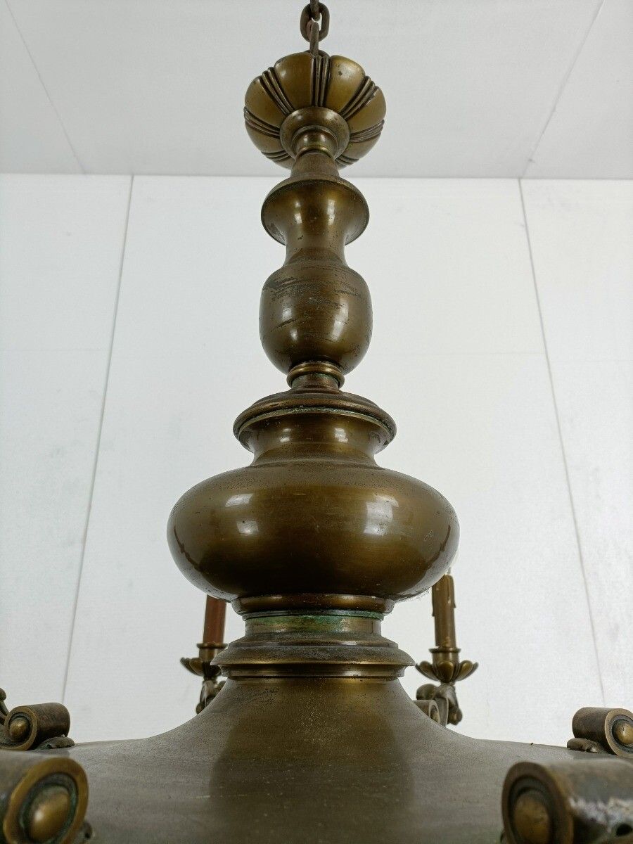 Antique Jugendstil Bronze French Empire Pan Chandelier 8 Arms Huge Heavy Htf photo vinterior