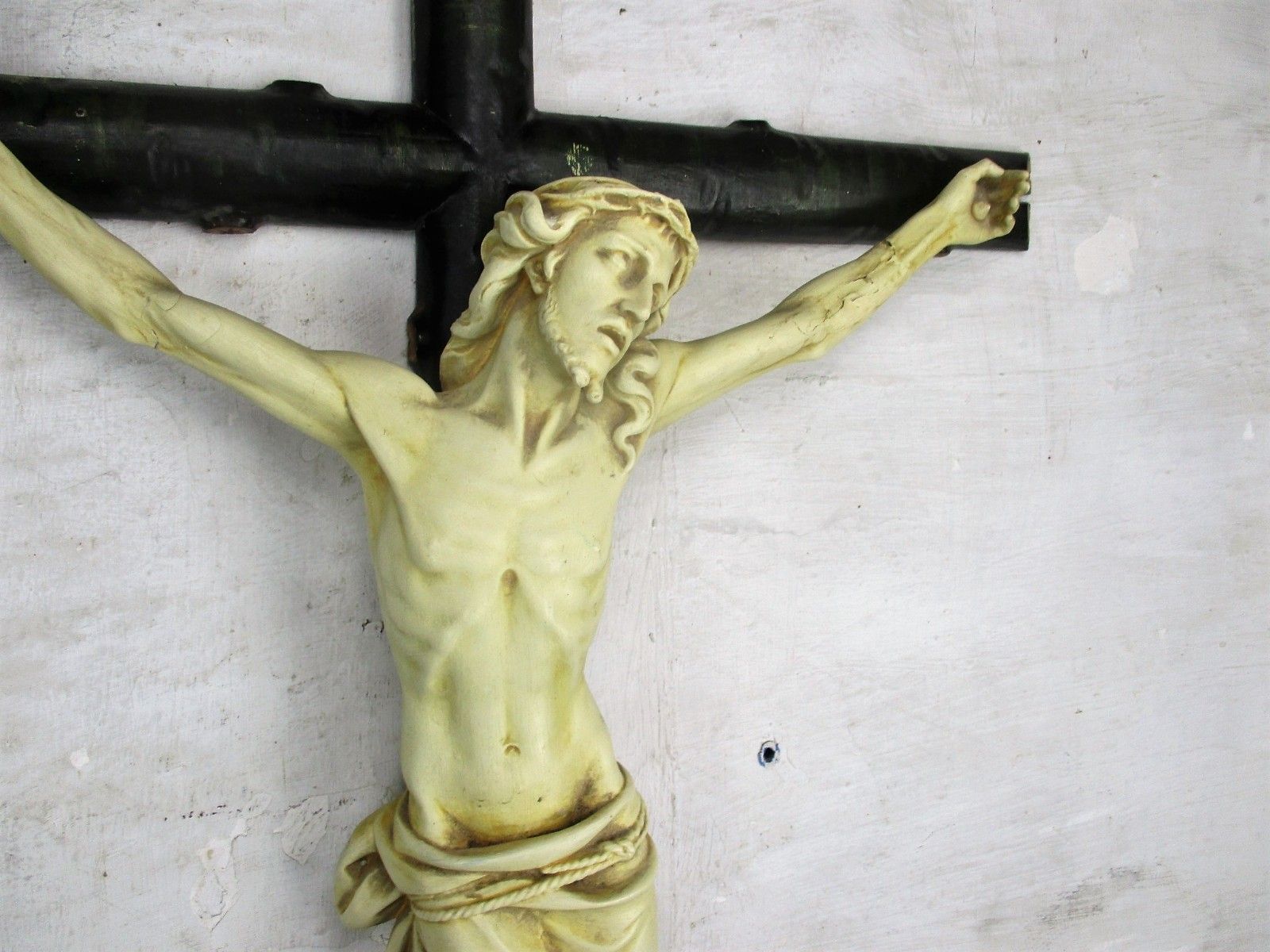 Xl  Hanging Wall Crucifix Wood Plaster Art Nouveau Corpus Christi Wow 38.97" photo furniture