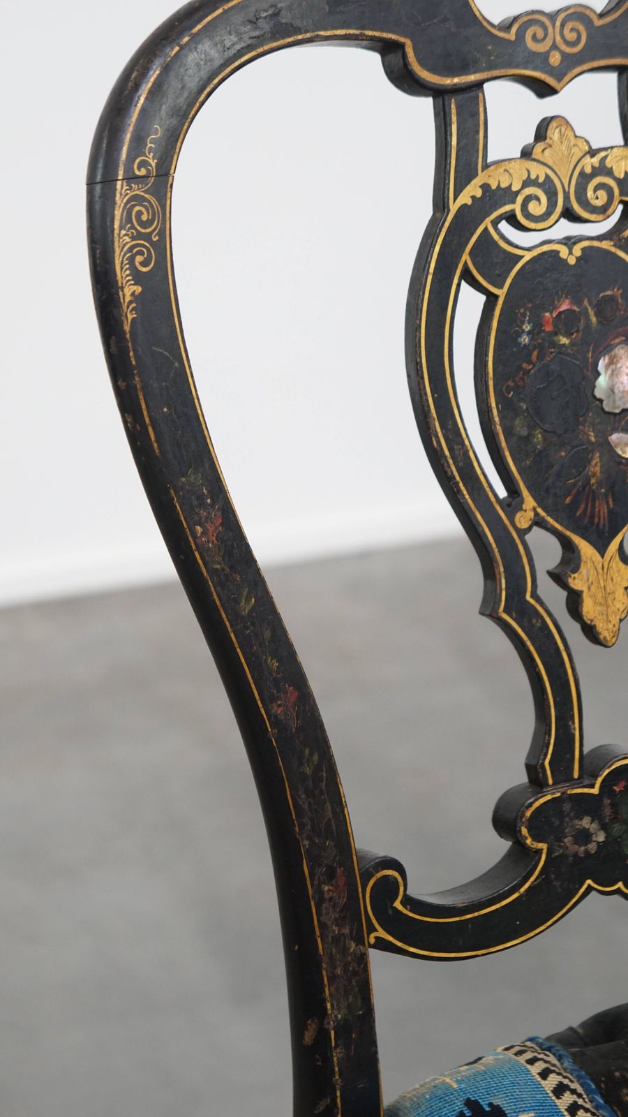 photo for sale Unique And Elegant Antique French Napoleon 3 Chair Inlaid With Mother Of Pearl