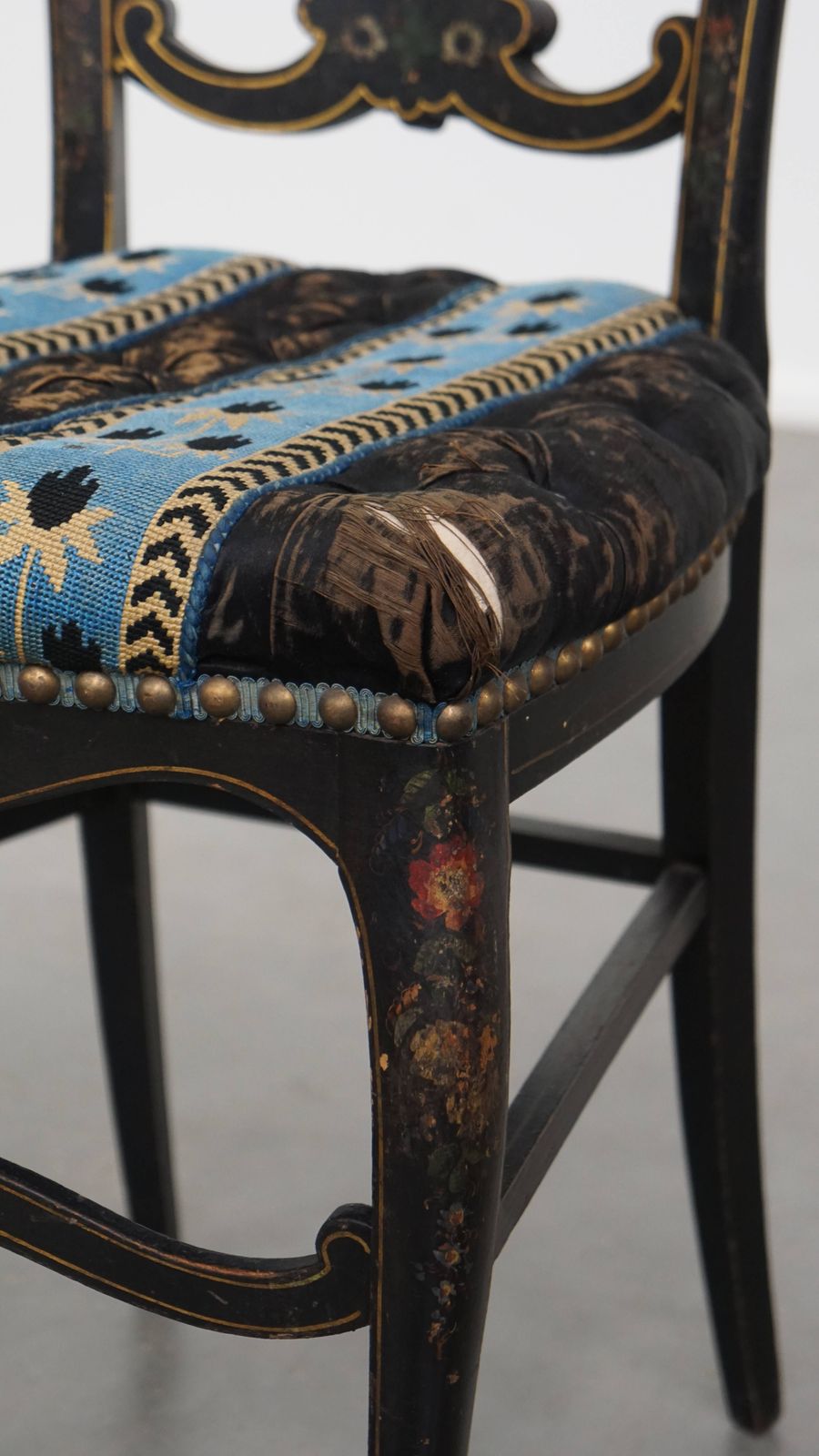 Furniture Unique And Elegant Antique French Napoleon 3 Chair Inlaid With Mother Of Pearl photo