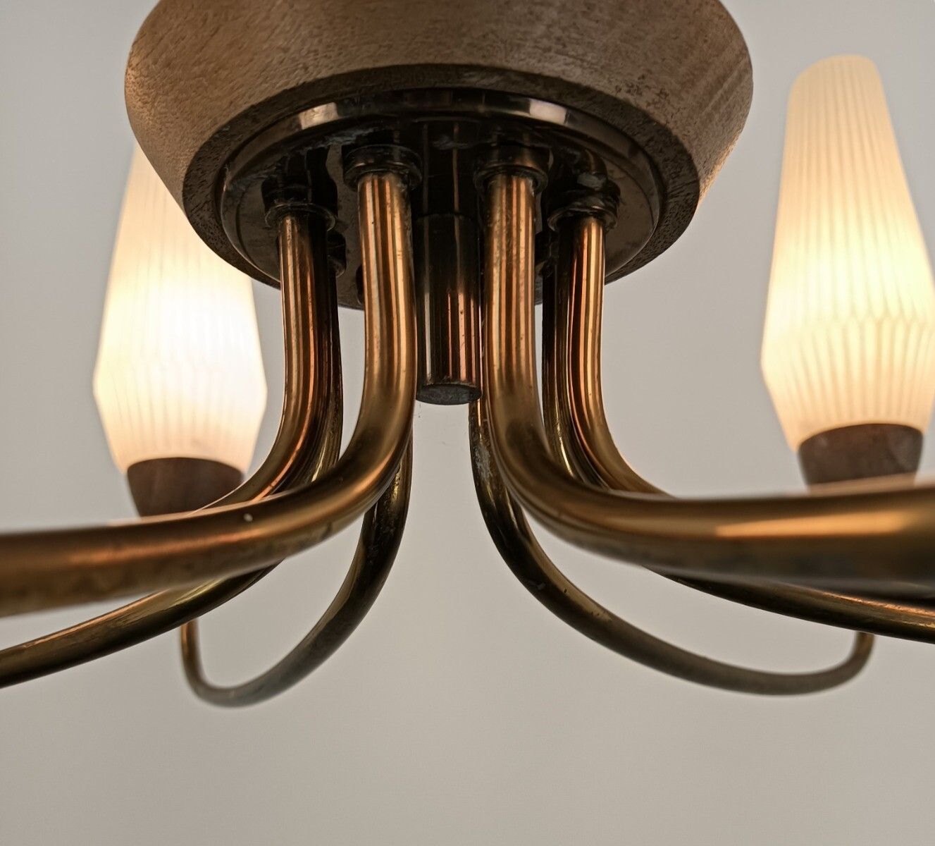 Sputnik Spider Chandelier Chrome Wood Glass 8 Lights Arm Vintage Retro Funky Gla photo 445.0
