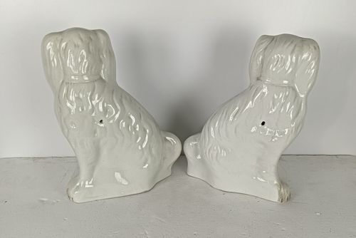 Antique Couple Pair Staffordshire Mantlepiece Wally Spaniel Dogs Porcelain  Larg photo 244.0