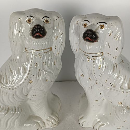 photo for sale Antique Couple Pair Staffordshire Mantlepiece Wally Spaniel Dogs Porcelain  Larg