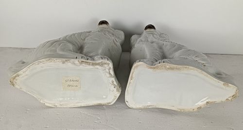 244.0 Antique Couple Pair Staffordshire Mantlepiece Wally Spaniel Dogs Porcelain  Larg photo