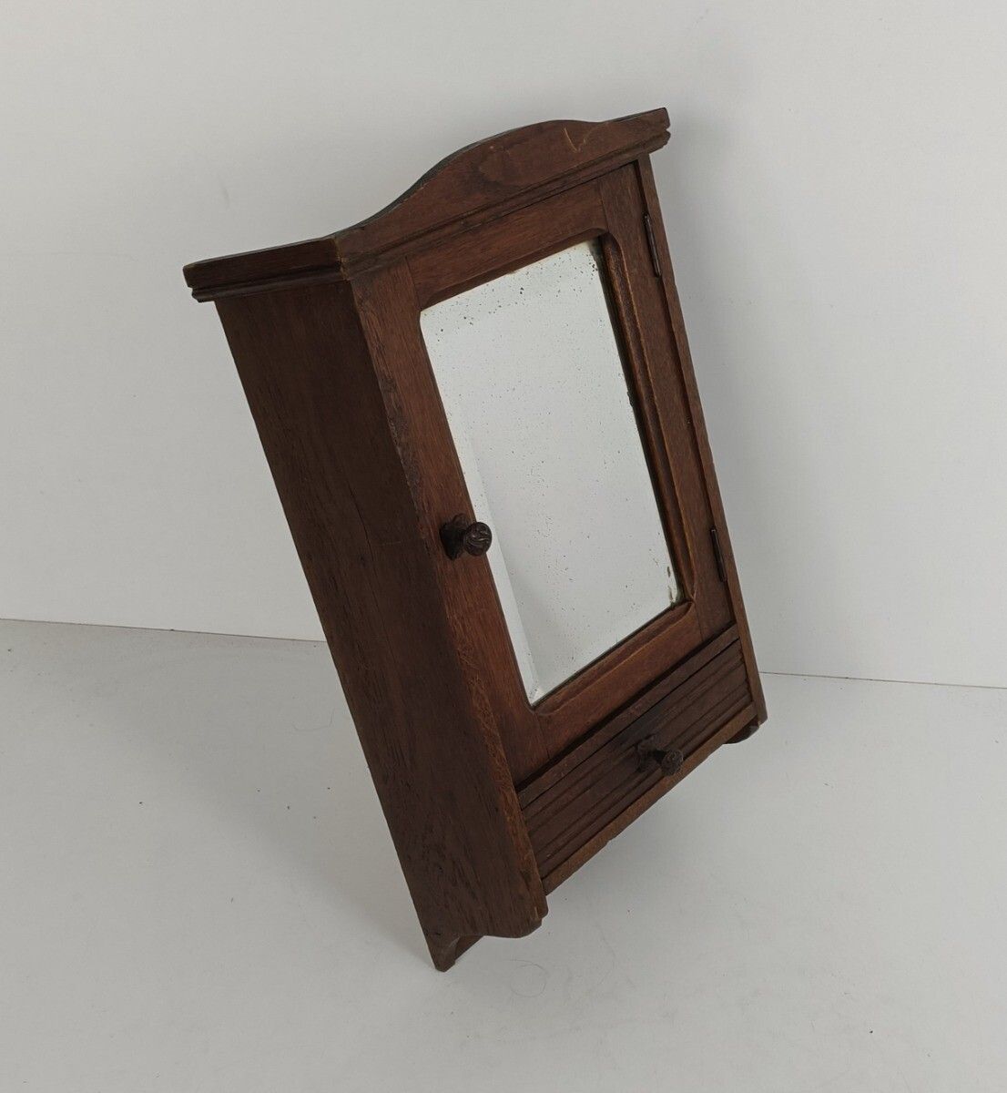 Antique Medicine Apothecary Cabinet Beveled Glass Carved Wood Bathroom Shaving photo furniture