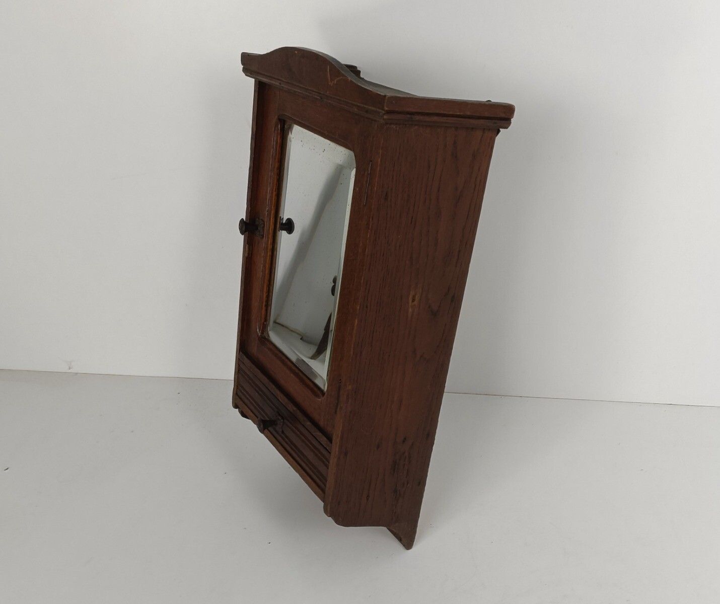 Antique Medicine Apothecary Cabinet Beveled Glass Carved Wood Bathroom Shaving photo for sale