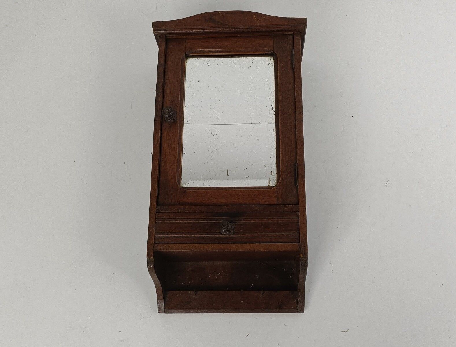 Antique Medicine Apothecary Cabinet Beveled Glass Carved Wood Bathroom Shaving photo Furniture