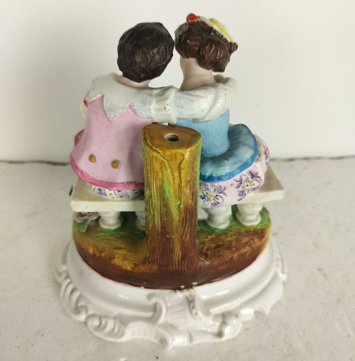 Lovely Antique Porcelain Figurine Budvase Couple Courting Bisque photo vinterior