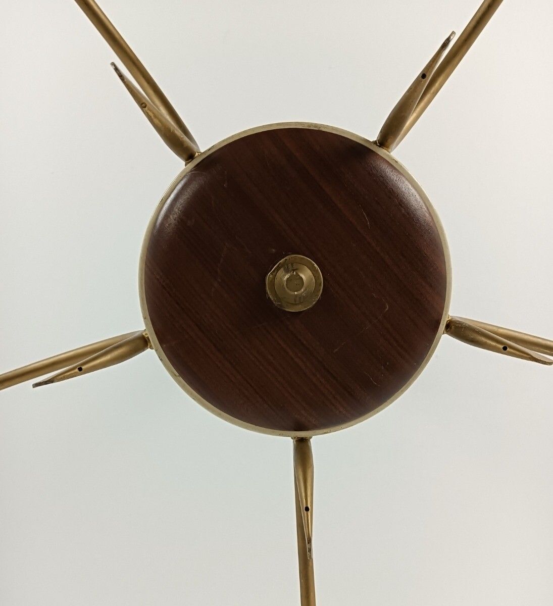 Spider Chandelier Art Glass Shades With Butterflies Teak Brass 5 Arm Vintage Pop photo 364.0