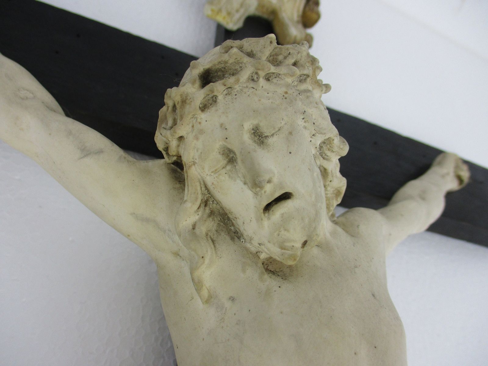 Large Hand Carved Wood Church Chapel  Hanging Ornate Crucifix Plaster  Dramatic photo Art