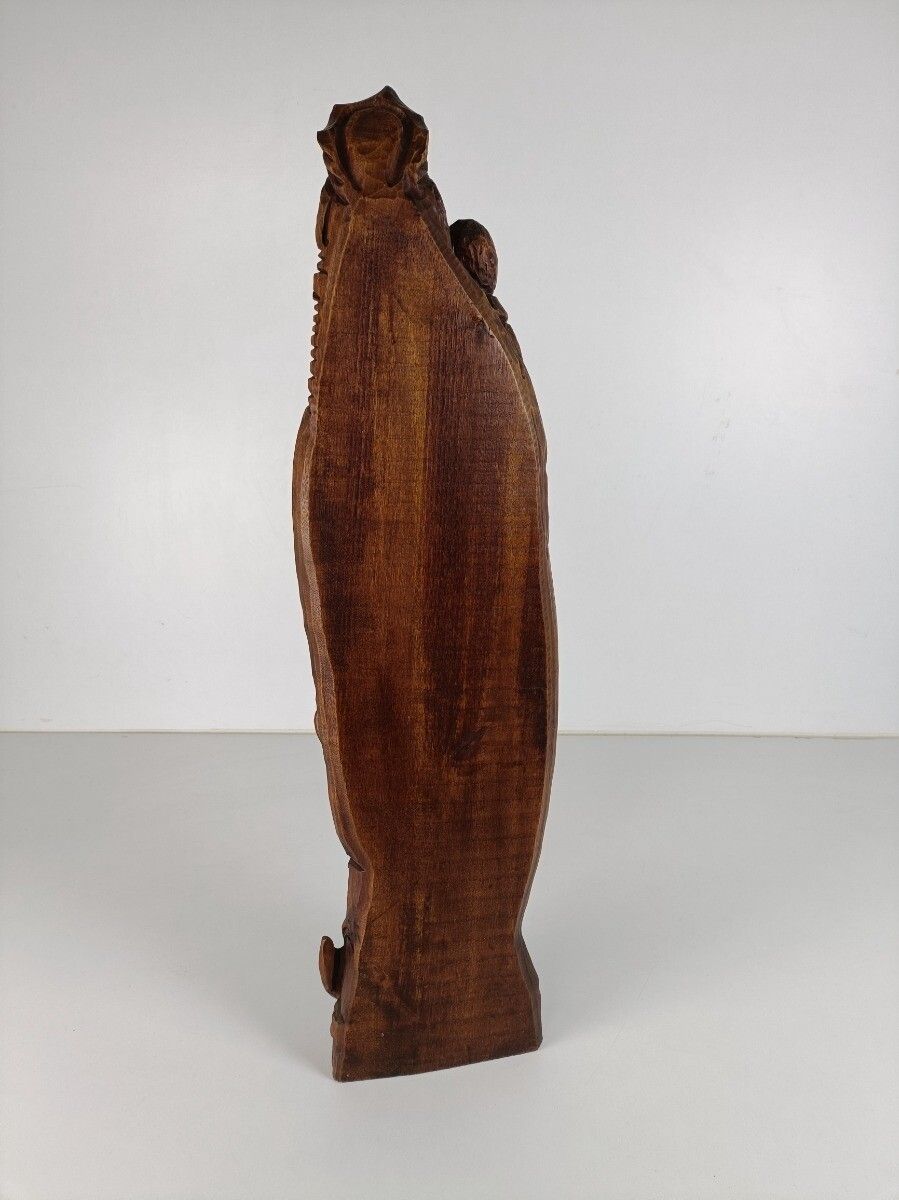 Large Hand Carved Wooden Madonna With Infant Crescent Moon Virgin Mary Sculpture photo vinterior