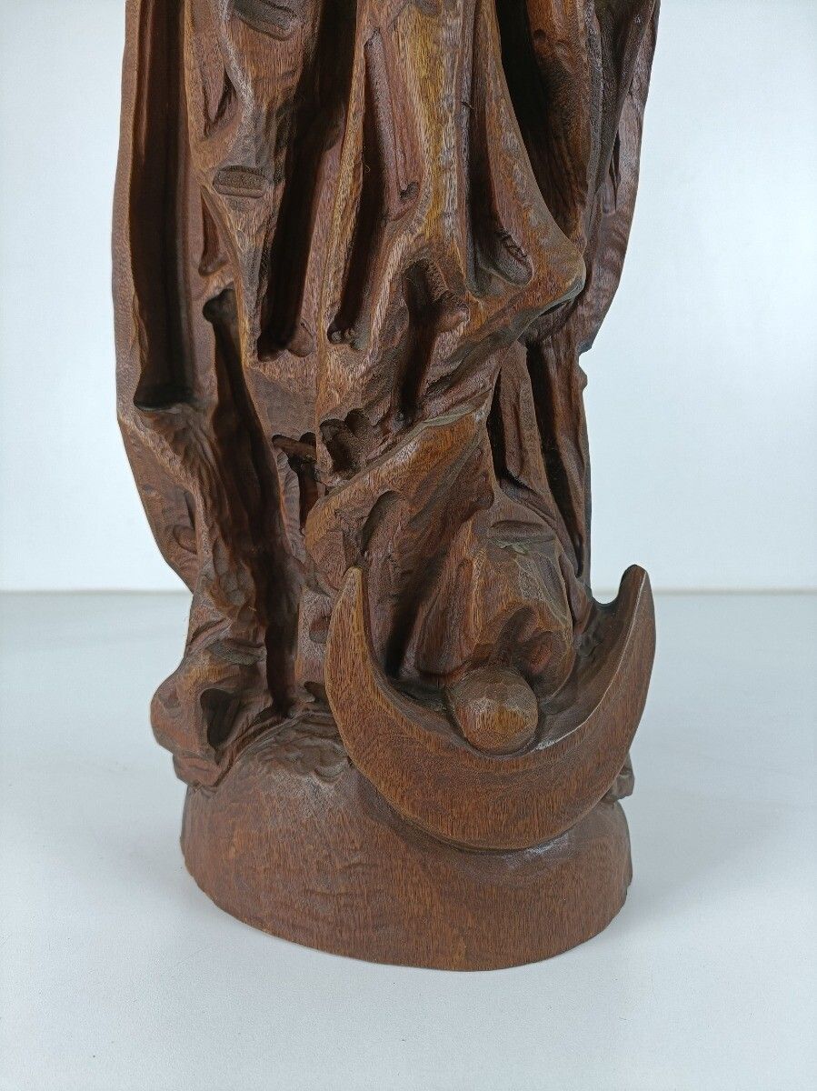 Large Hand Carved Wooden Madonna With Infant Crescent Moon Virgin Mary Sculpture photo buy
