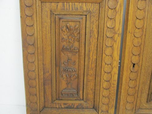 Pair Antique French Carved Wood Oak Door Panels Reclaimed Architectural Flower B photo Home Fixtures