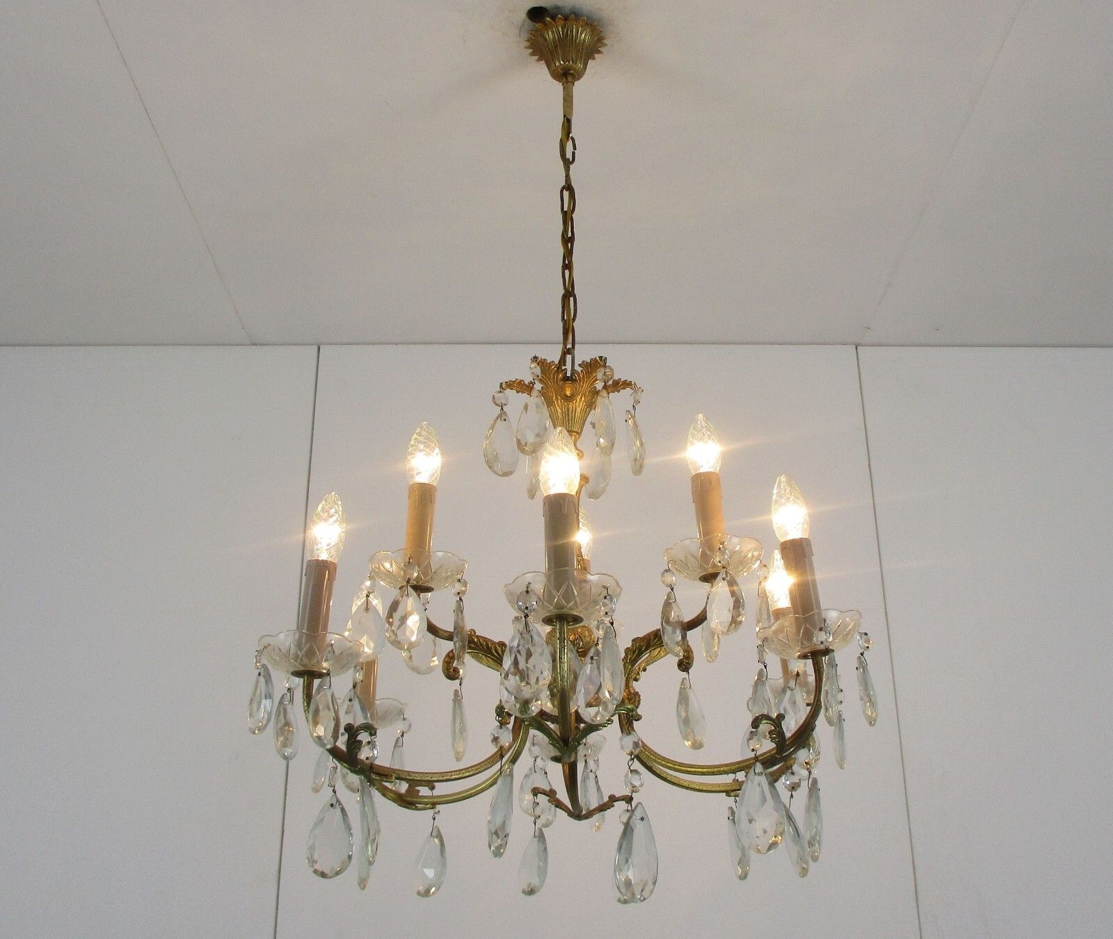 9 Lights  Chandelier Revival French Empire Style Brass Ornate Prisms photo for sale