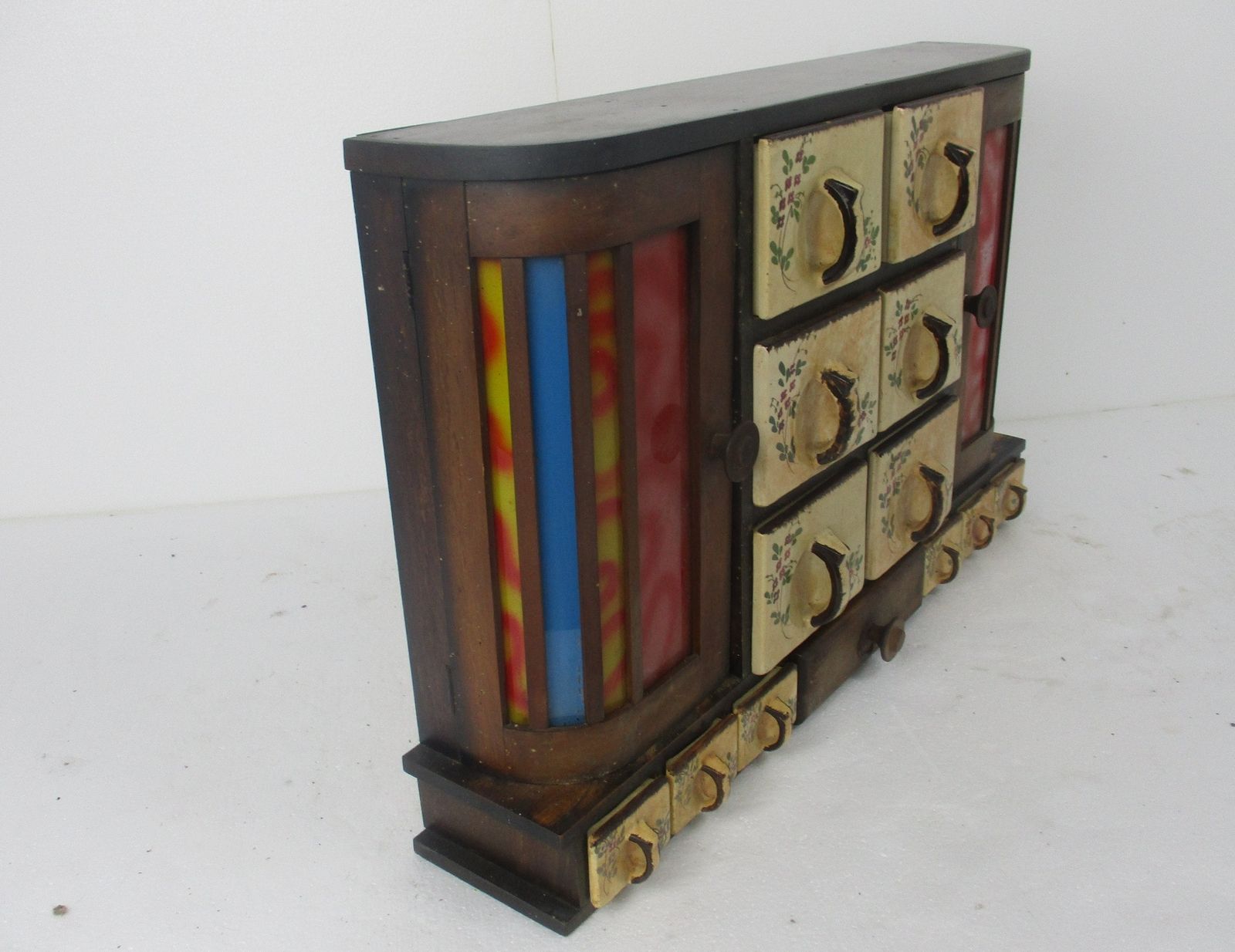 Art Deco Nouveau  Kitchen Spice Rack Cabinet Pop Art Herbs Spices  Jars Colored photo for sale