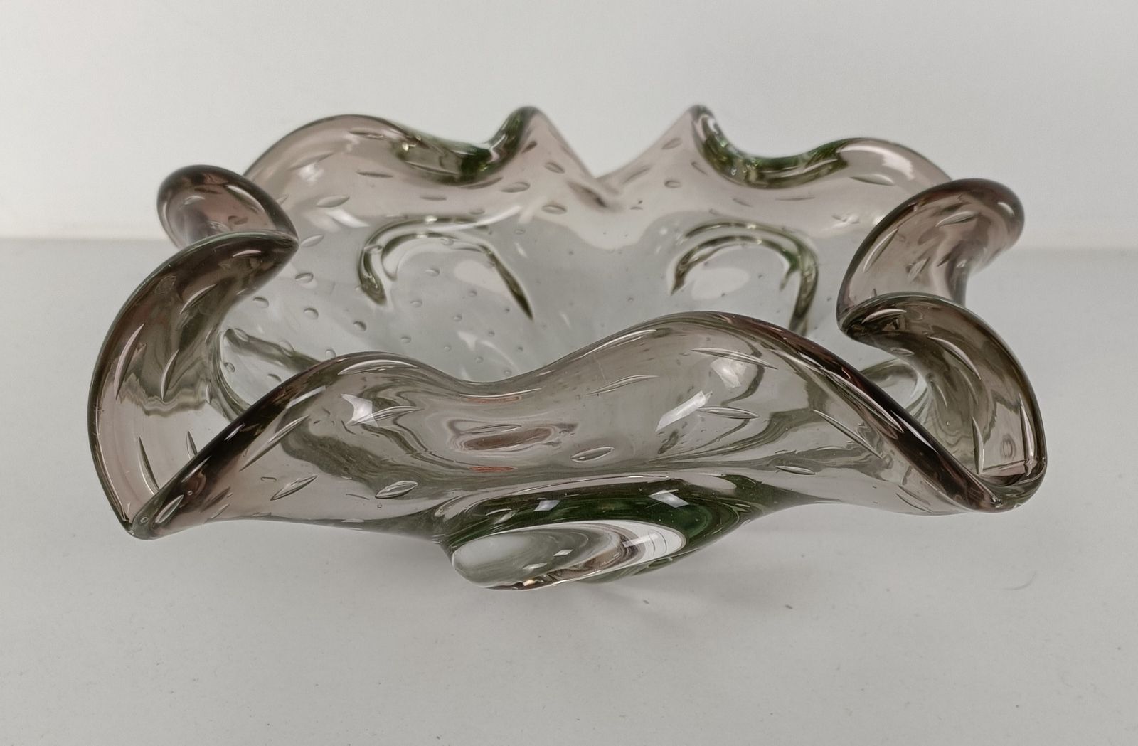 Centerpiece Vintage Art Glass  With Air Bubbles Murano Sommerso Dish photo 162.0