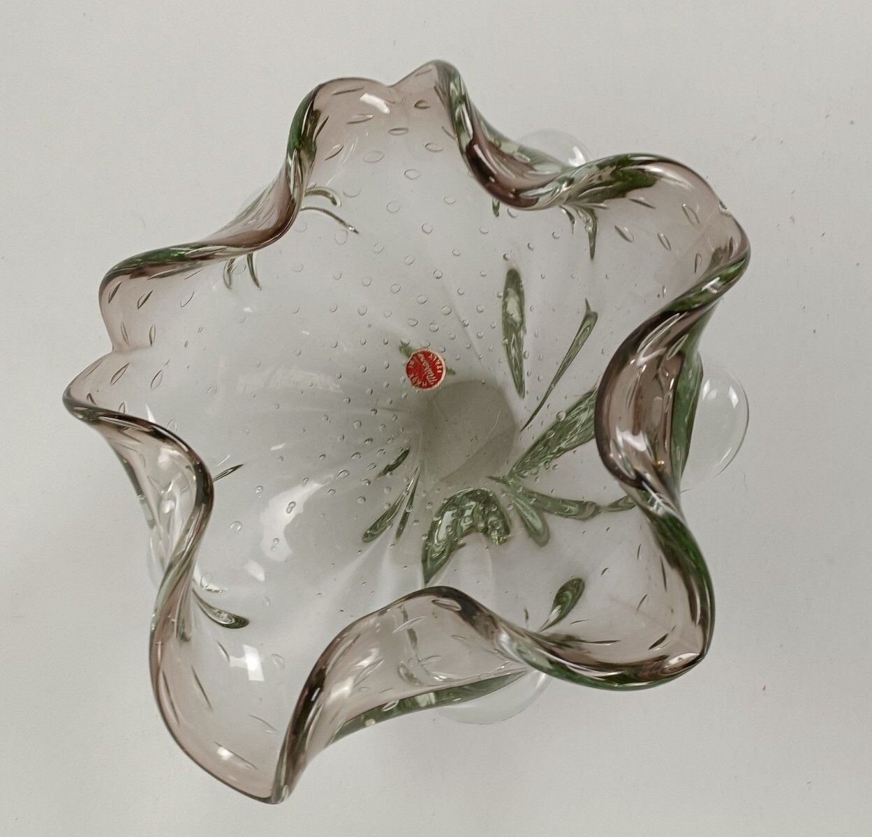 Centerpiece Vintage Art Glass  With Air Bubbles Murano Sommerso Dish photo vintage