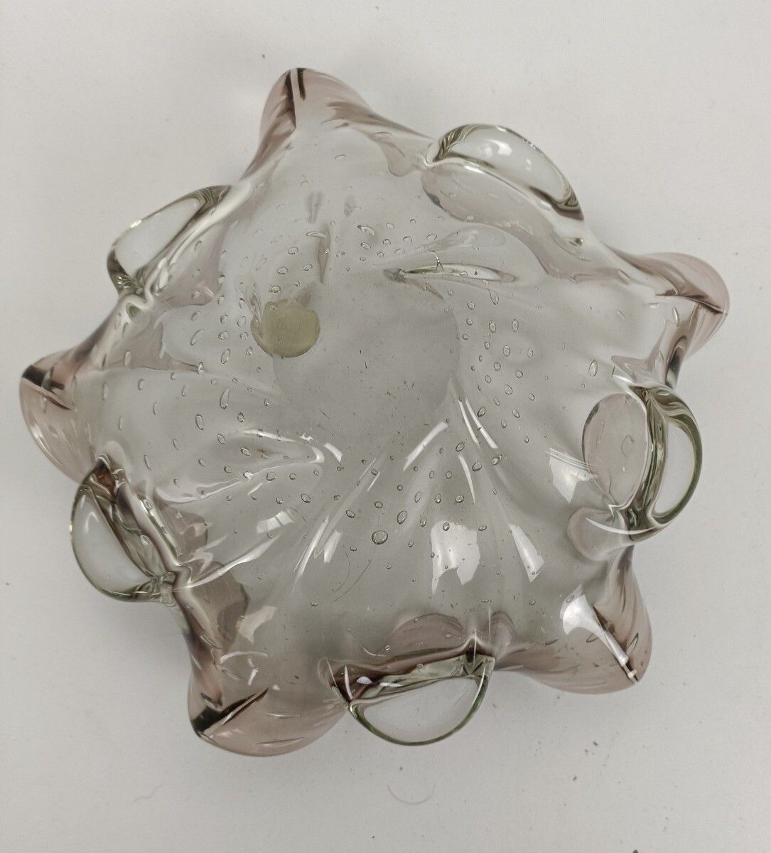 photo furniture Centerpiece Vintage Art Glass  With Air Bubbles Murano Sommerso Dish