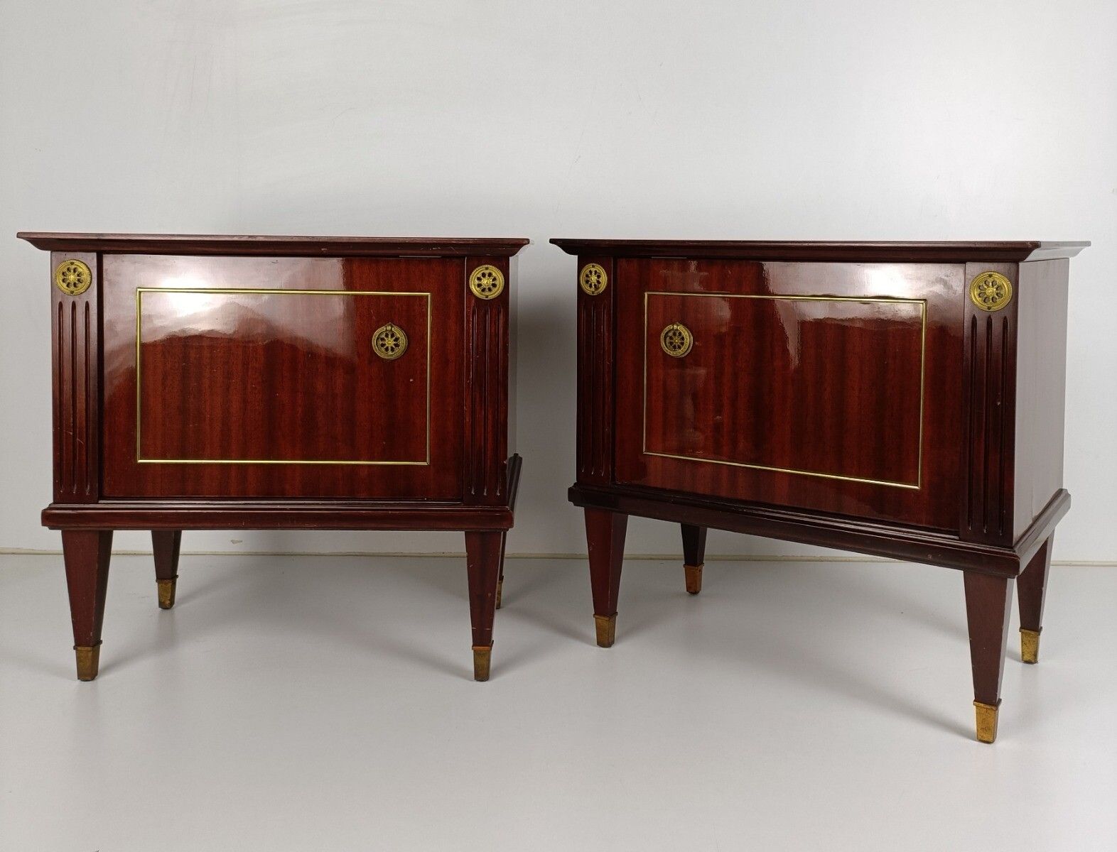 Pair Couple Vintage Nightstands End Tables Mid Century Modern Wood Modernist Ret photo for sale