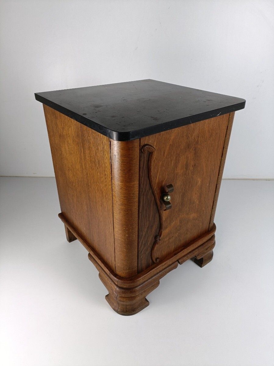 Stylish Art Deco Antique Nightstand End Table Wood Marble Top Cabinet photo for sale