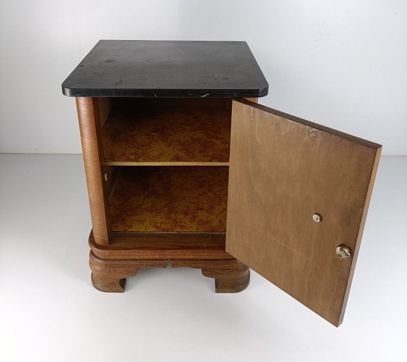 Stylish Art Deco Antique Nightstand End Table Wood Marble Top Cabinet photo vintage