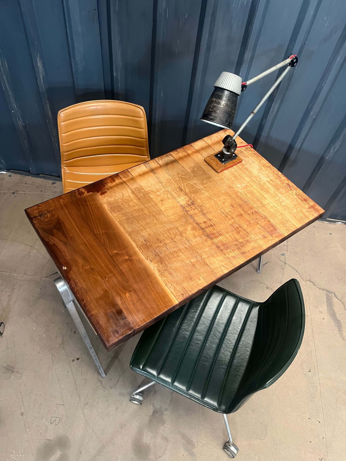 1950s James Leonard Compass Leg Desk With Reclaimed Oak Top photo Furniture
