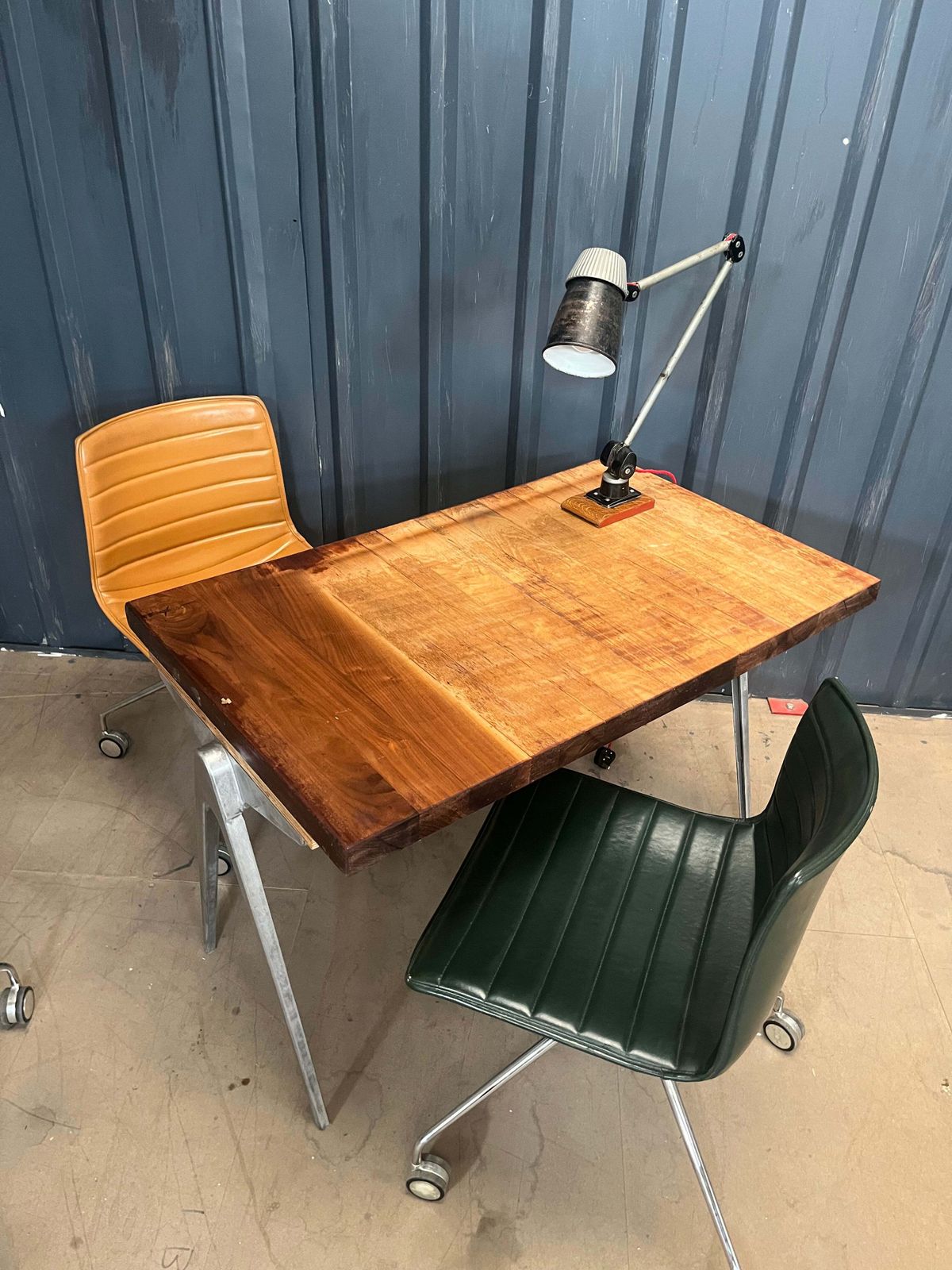 1950s James Leonard Compass Leg Desk With Reclaimed Oak Top photo 1045.0