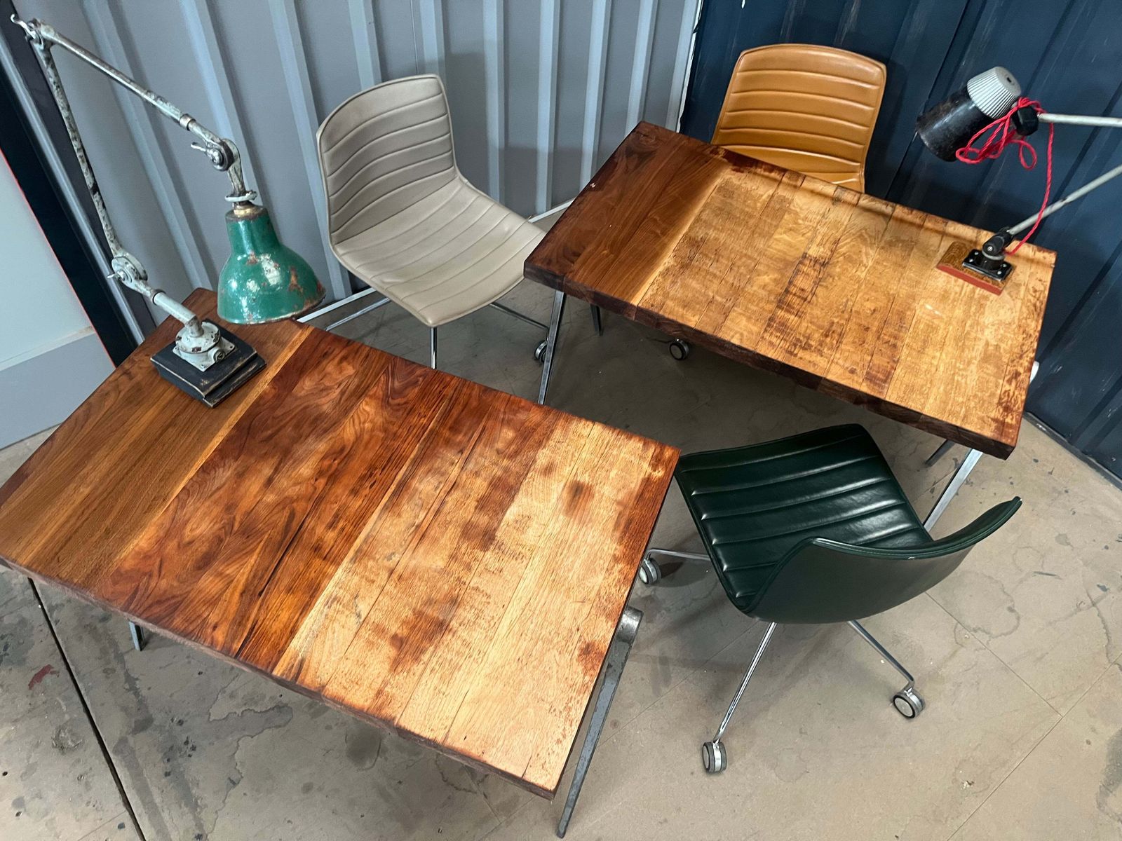 1950s James Leonard Compass Leg Desk With Reclaimed Oak Top photo buy