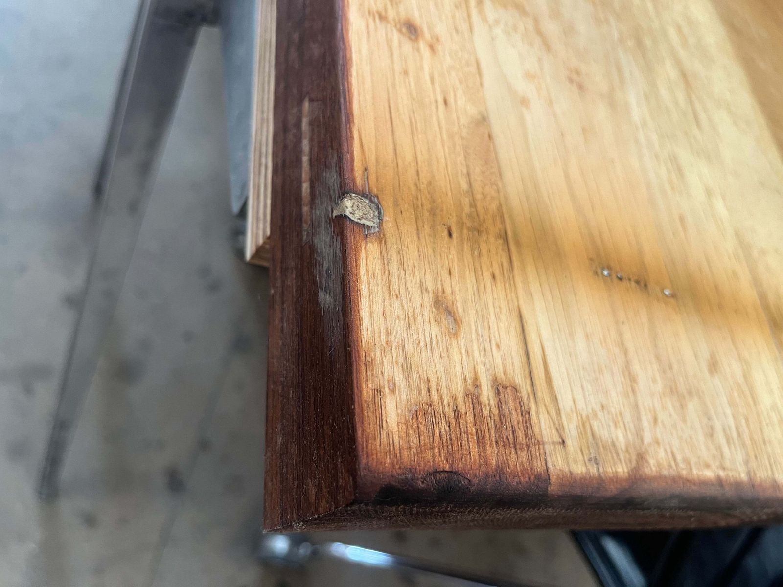 1045.0 1950s James Leonard Compass Leg Desk With Reclaimed Oak Top photo