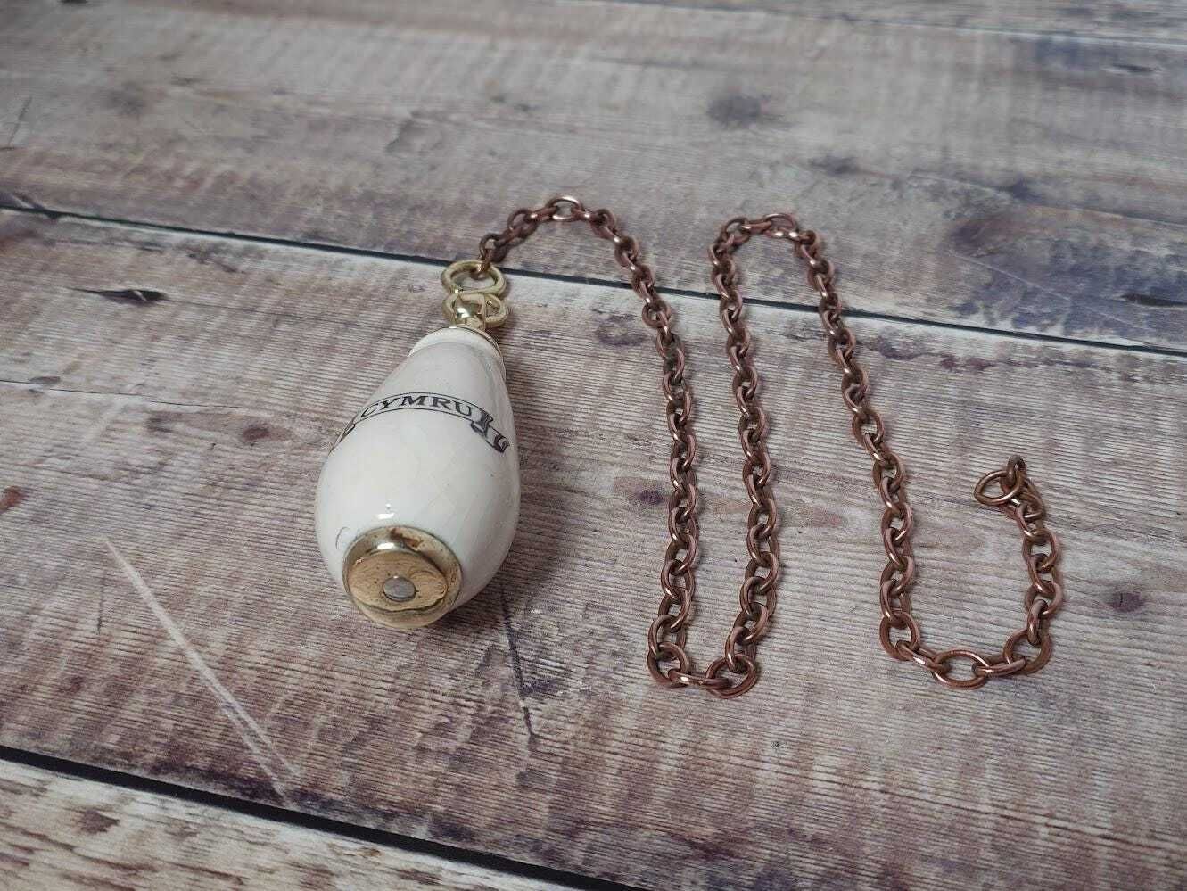 Vintage Ceramic Welsh Toilet Cistern Pull And Brass Chain, Vintage Toilet Flush Pull Chain, Ceramic Pull Handle, Welsh Ceramic Light Pull photo Home Decor