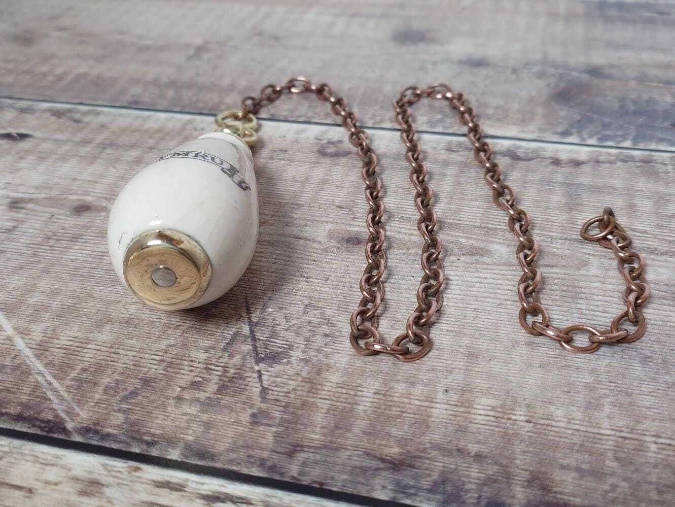 Vintage Ceramic Welsh Toilet Cistern Pull And Brass Chain, Vintage Toilet Flush Pull Chain, Ceramic Pull Handle, Welsh Ceramic Light Pull photo 80.0