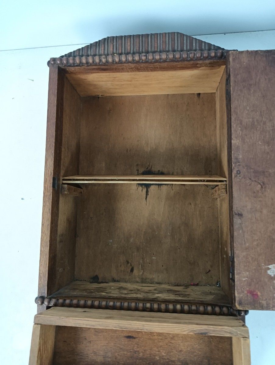 Antique Medicine Apothecary Pharmacy Cabinet Wall Hanging Beveled Glass Barn Sty photo vintage