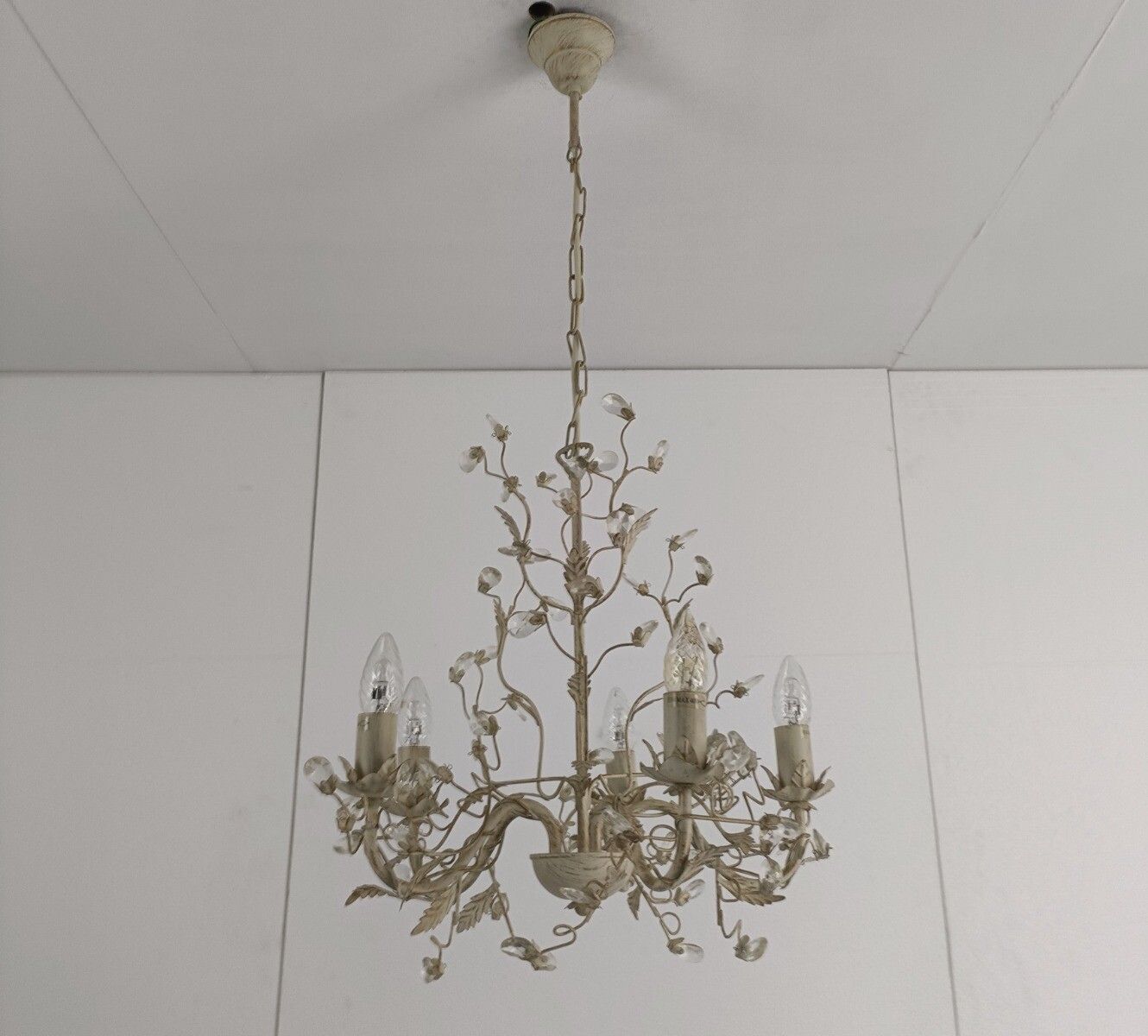 Chandelier 5 Lights Lovely  Flower Prisms Metal Glass, Lucide Belgium photo Lighting