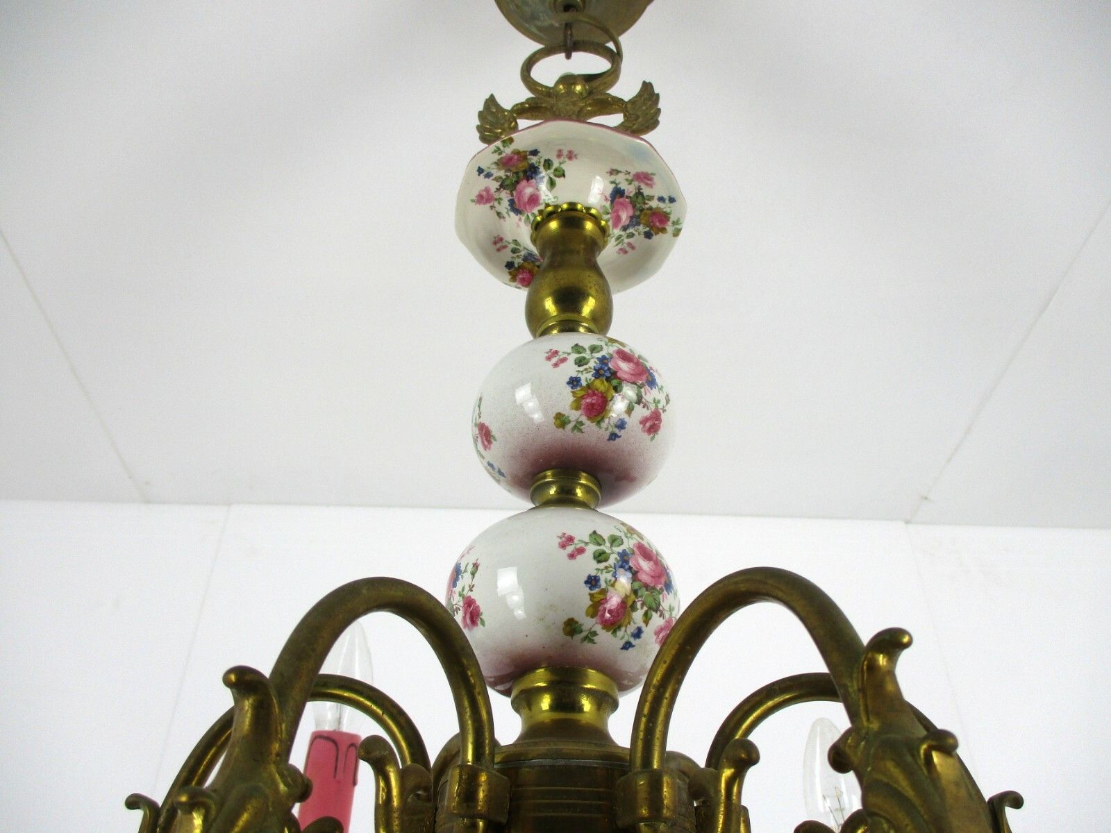 photo for sale Large Flemish Dutch  Chandelier 12 !Arms Lights Ceramic Brass Italian Style