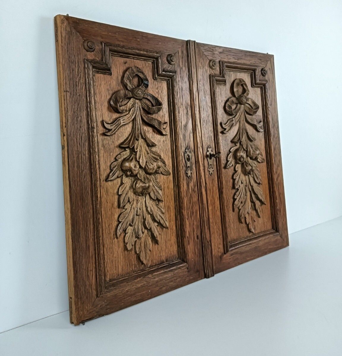 Pair Antique Door Panels Carved Wood Ornate  Architectural Reclaimed Salvaged Wo photo for sale